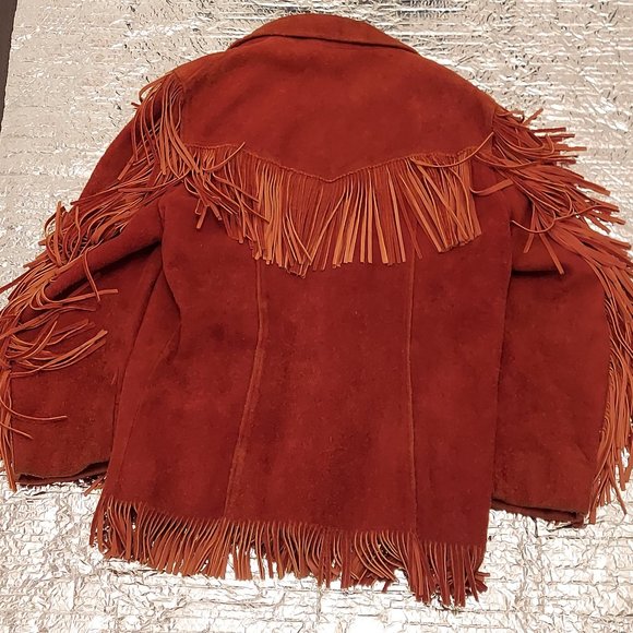 See video Vintage Custom Tailored By Jerrys Leather Goods Suede Fringe Jacket - Picture 8 of 9